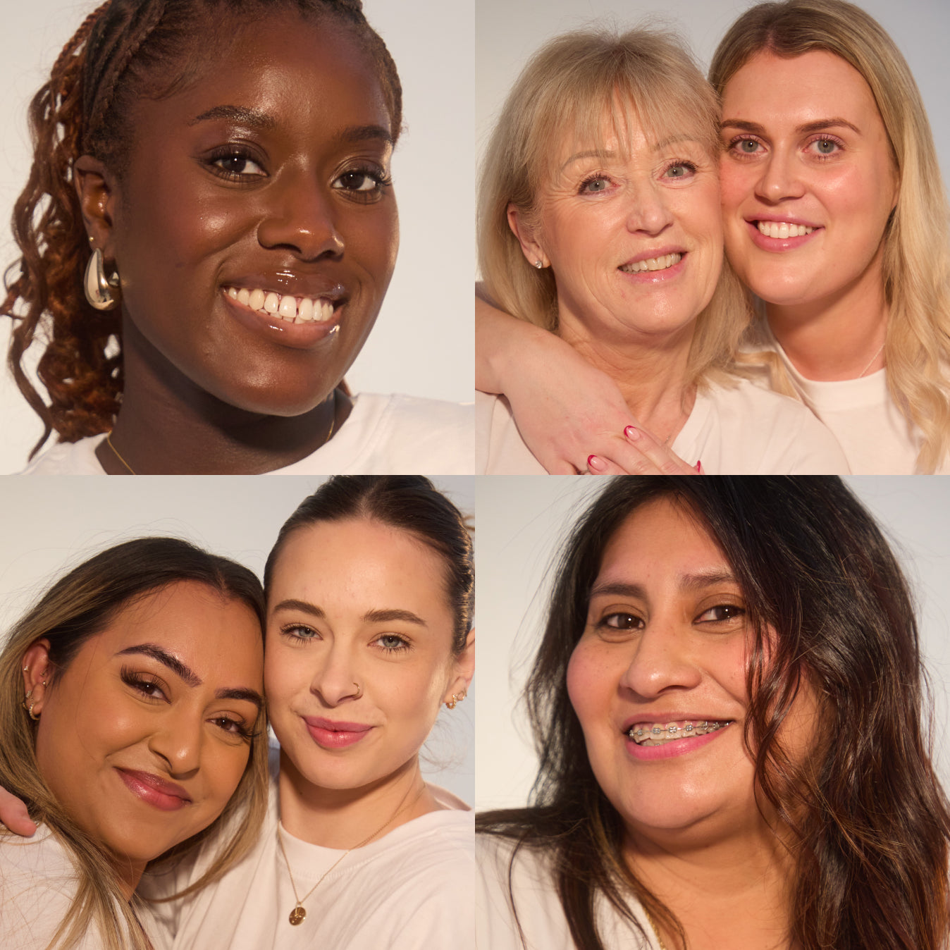 A collage of smiling women in natural lighting.